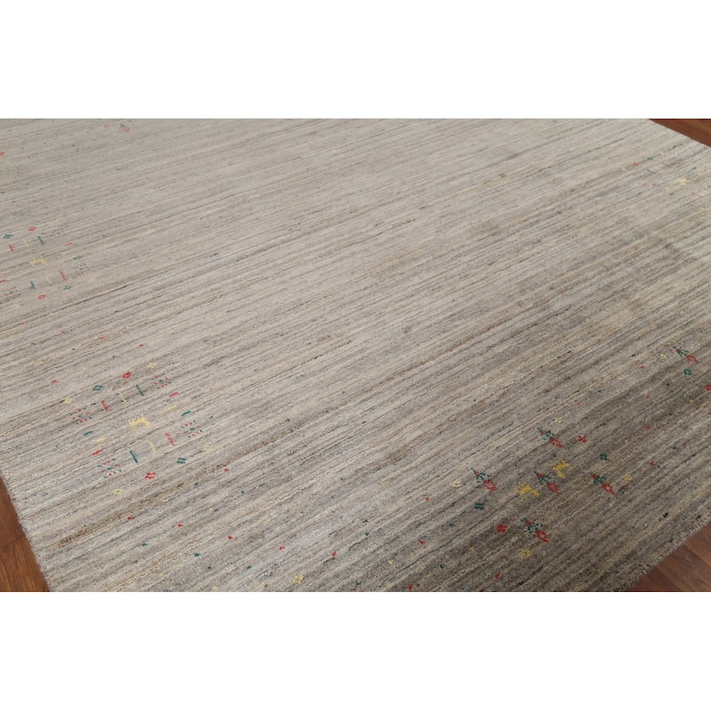 Striped Gabbeh Indian Square Area Rug Handmade Wool Carpet - 7'9"x 7'11"