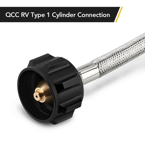 RV QCC 15" Stainless Braided Pigtail Cylinder Connector Hose Qcc X 1/4 Inverted 