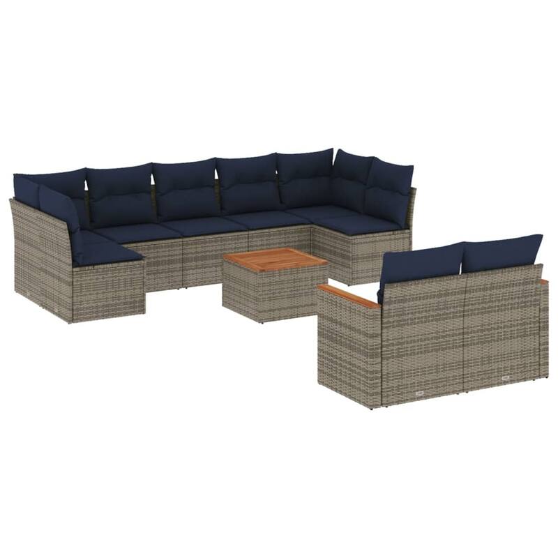 vidaXL 9/10 Piece Patio Sofa Set with Cushions Black/Brown/Gray Poly Rattan - 24.4 x 24.4 x 27.2