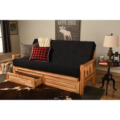 Somette Lodge Storage Futon Set in Natural Finish with Suede Mattress