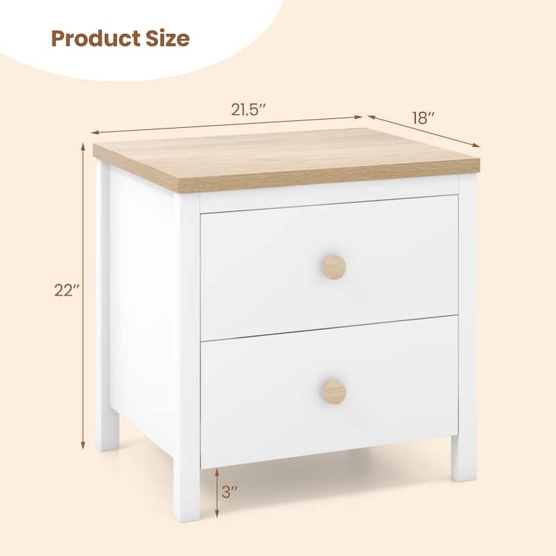 2-Drawer Wooden Nightstand Bedside Table with Storage for Bedroom or Living Room Use