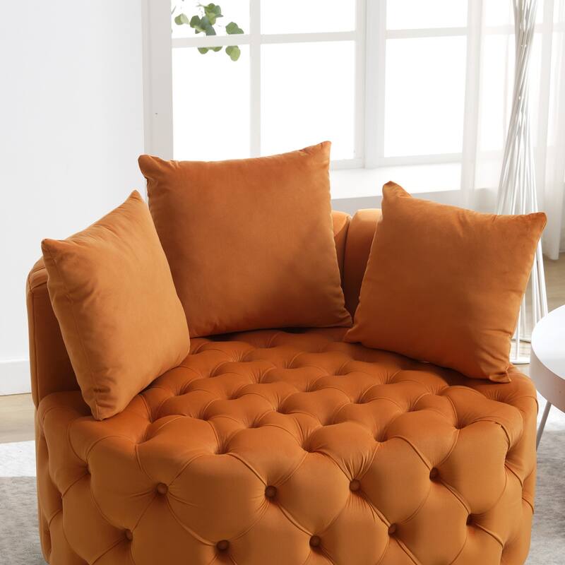 Oversized Barrel Accent Chair with 3 Pillows, Velvet Tufted Upholstered Round Club Chair, Ergonomic Reading Sofa Chair