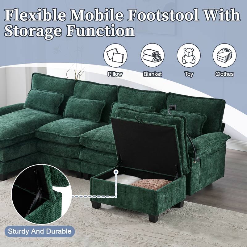 HOMEFUN Chenille Upholstered Oversized U-shaped Comfy Modular Sectional Sofa with Storage Ottoman