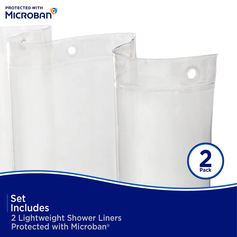 Kenney Microban Protected Lightweight PEVA Shower Liner, 70" W x 72" H, 2-Pack