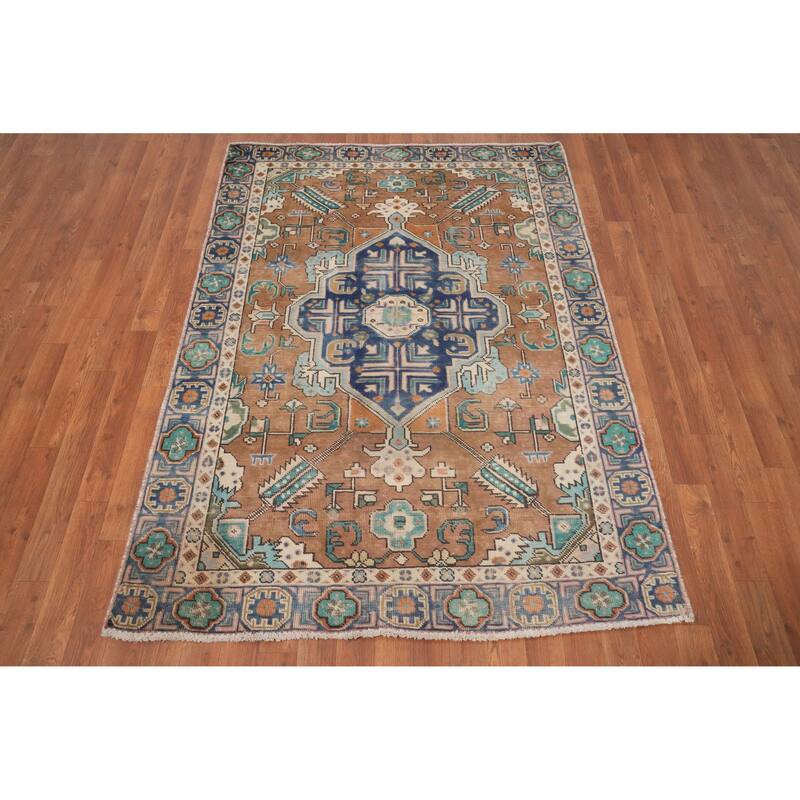 Hand Knotted Oriental 100% Wool Carpet Traditional Medallion Brown Tabriz Area Rug - 5' 10'' X 4' 2''
