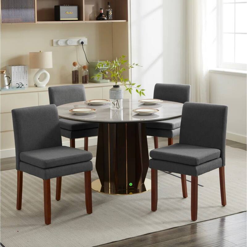 Set of 2 Upholstered Dining Chairs Modern Sidechair Performance Fabric High Back Armlesschair for Diningroom Kitchen - Grey