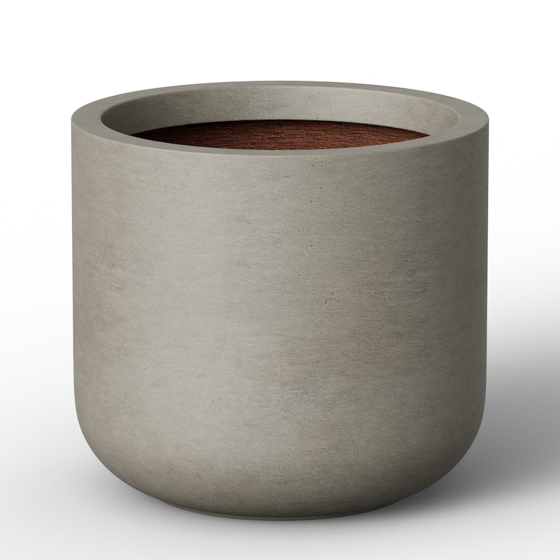 Concrete Round Planter with Enhanced Interior Outdoor Indoor Pot with Drainage Holes - 13.5 x 12.5 in - Stone Gray(Enhanced Interior)