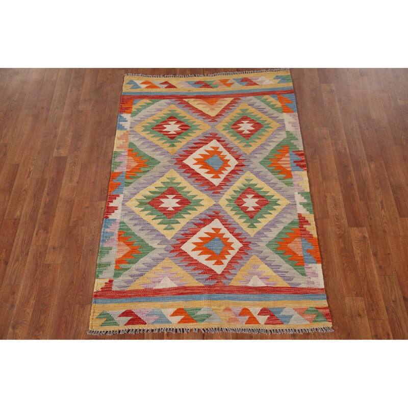 Reversible Kilim Accent Rug Flatweave Geometric Wool Carpet - 3'5"x 5'2"