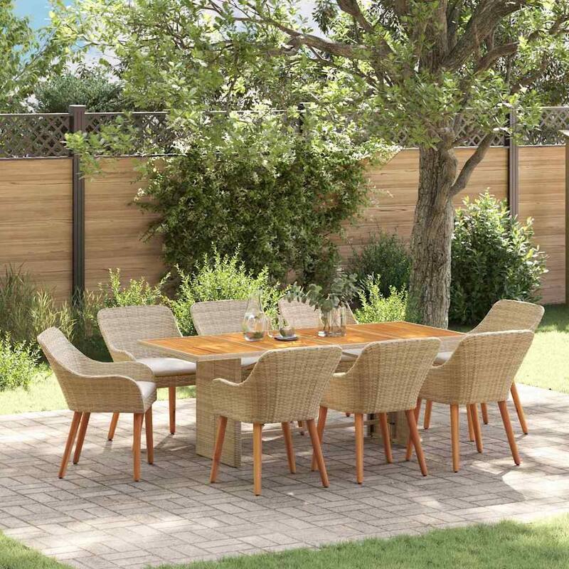 vidaXL Garden Dining 7/9 pcs poly rattan - 74.8 x 31.5 x 29.1 - Beige and brown - 9pcs