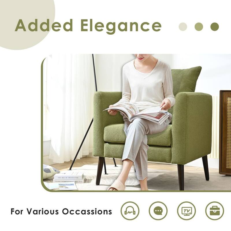 Chenille Accent Chair with Solid Wood Legs