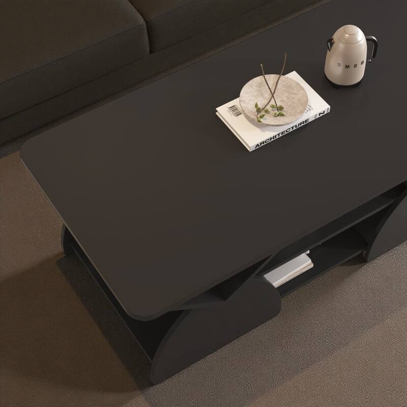 47.2'' Modern Engineered Wood Coffee Table with Open Storage Shelves, Rounded Corners & Sturdy Frame for Living Room