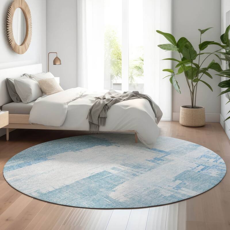 Premium Washable Super Soft Abstract Contemporary Mayfield Rug - Sky - 8' x 8' - Round