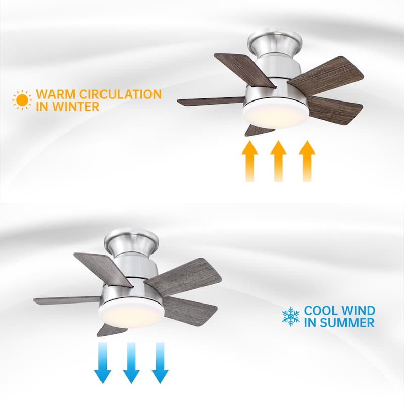 24" Brushed Nickel Wooden Small Hugger Ceiling Fan with Light