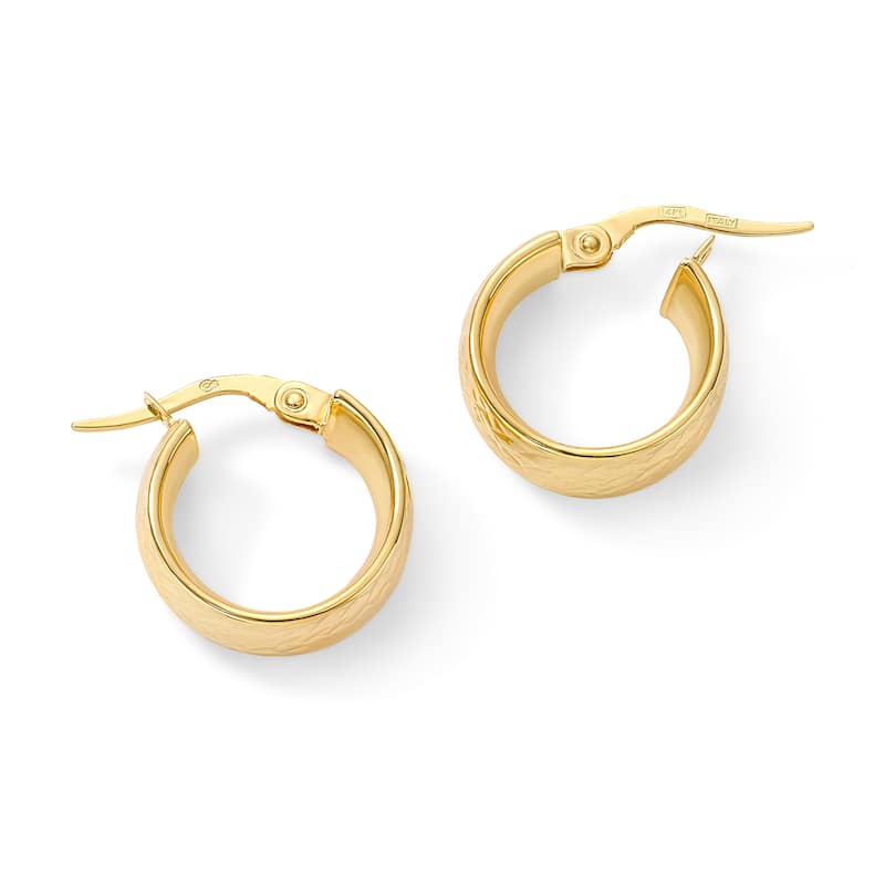 Clover 14K Yellow Gold Diamond-Cut Textured Wide Hoop Earrings