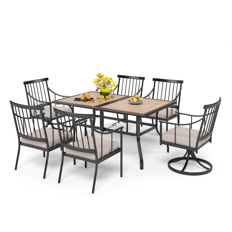 MAISON ARTS 7-Piece Patio Dining Set Wood-look Table & 6 Dining Arm Chairs