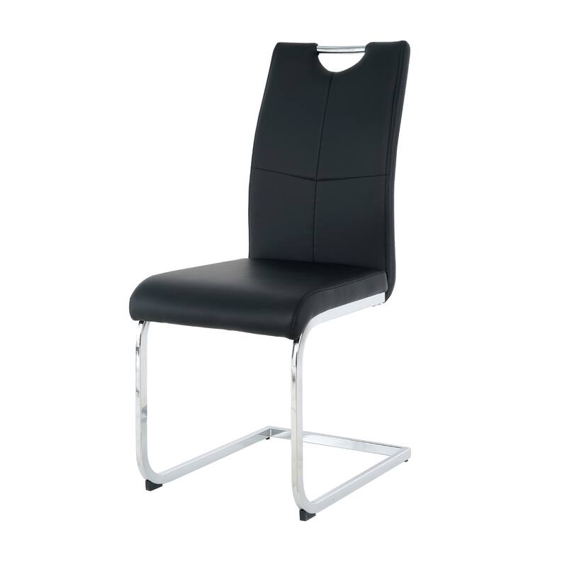 Modern Set of 2 Dining Chairs with Leather Cushioned Seat, Chrome Metal Legs, for Dining Room, Living Room, and Bedroom