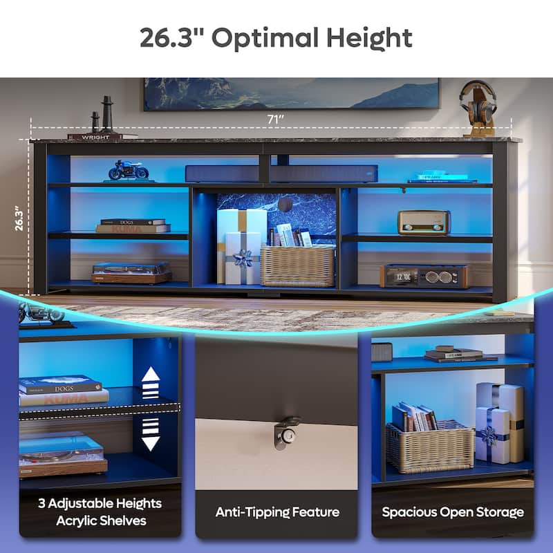 Bestier Tall LED TV Stand for TV, Modern Marble Entertainment Center with Storage for PS5, Gaming Console for Gaming Room