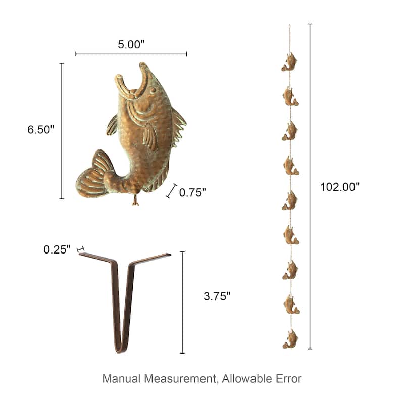 Glitzhome 2-Piece 102" Long Bronze Rain Chains with Fish/ Lotus/ Umbrella/ Watering Pot