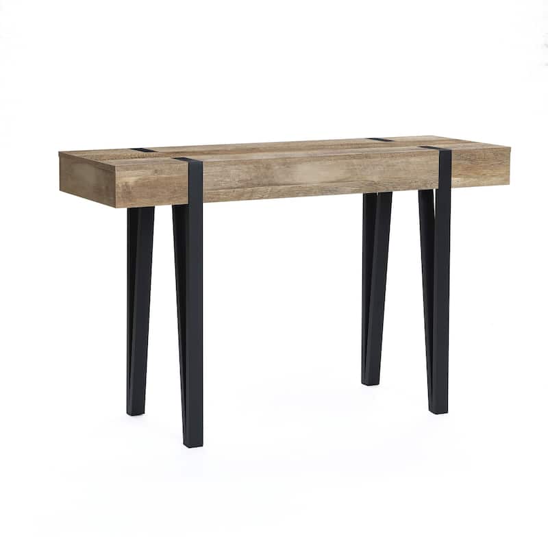 Oak Finish MDF Wood and Black Metal Console Entry Table - 30" H x 47.43" W x 15.75" D