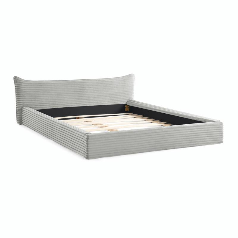 Queen Size Upholstered Bed Frame with Velvet Fabric