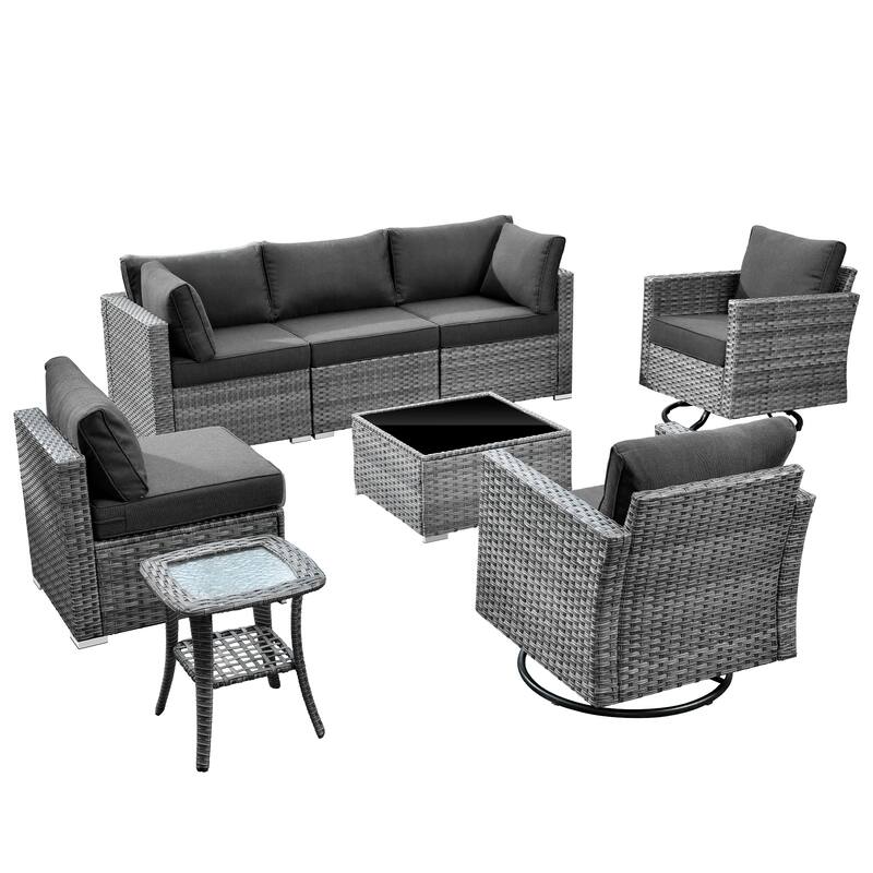 XIZZI 8-piece Patio Wicker Furniture Set with Swivel Chair