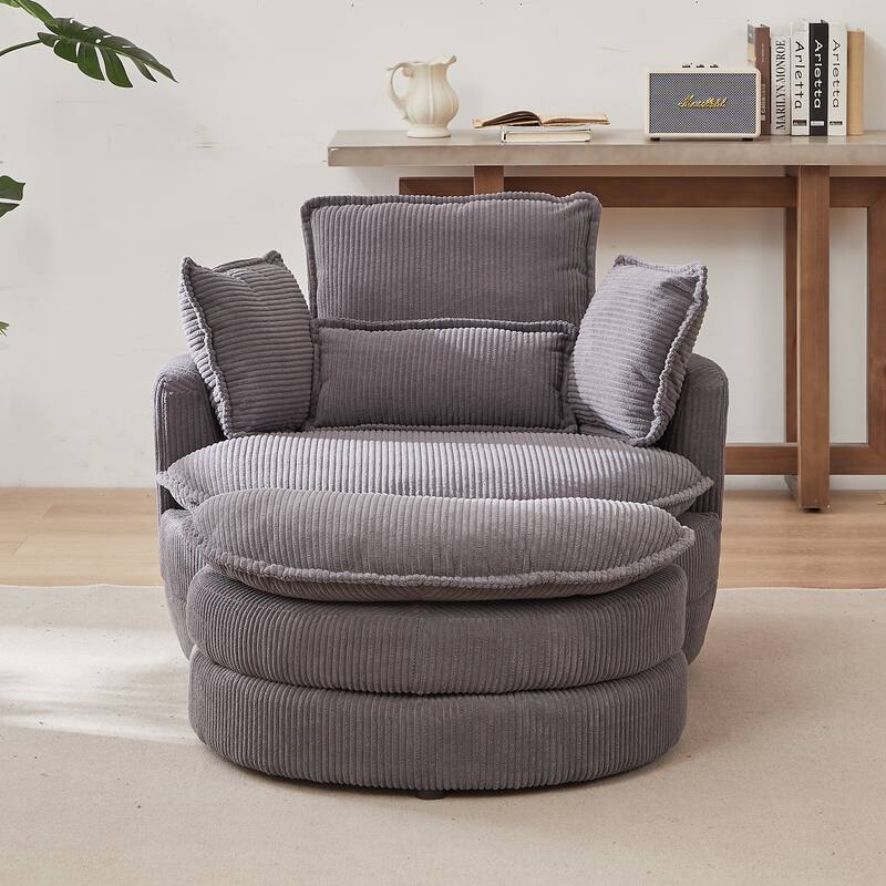 38"W Oversized Swivel Chair,moon storage ottoman,Loveseat Circle Swivel Barrel Chairs Cuddle Sofa Lounger Armchair,4 Pillow