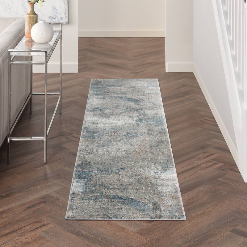 Nourison Rustic Textures Abstract Contemporary Area Rug - 2'2" x 7'6" Runner - Light Grey/Blue - Rectangle