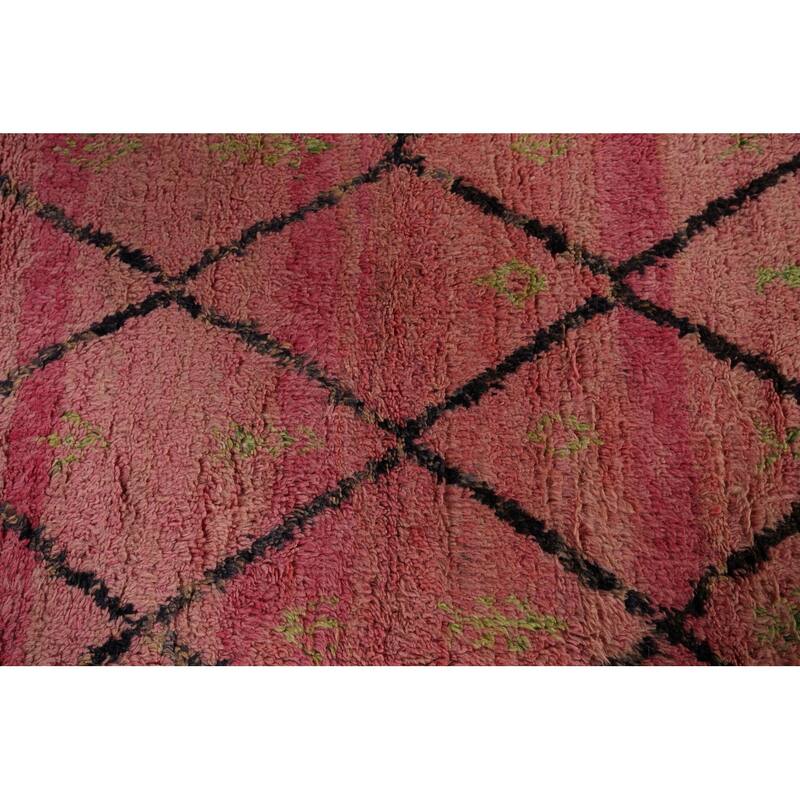 Pink Trellis Plush Moroccan Area Rug Handmade Wool Carpet - 5'3" x 8'10"