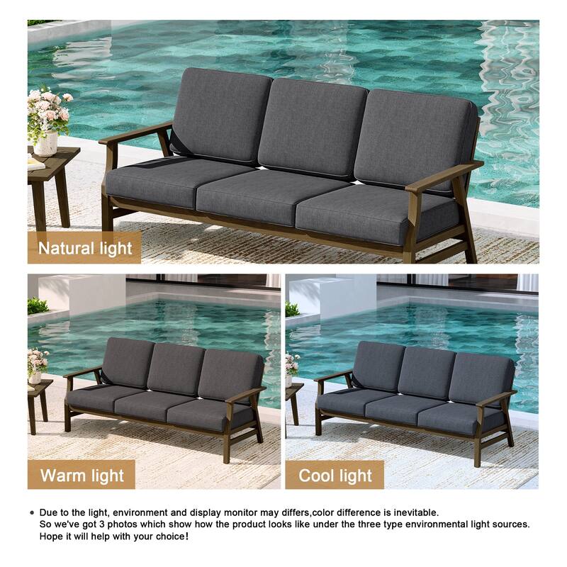 Teak Frame Outdoor Loveseat Daybed with Water-Resistant Cushions.
