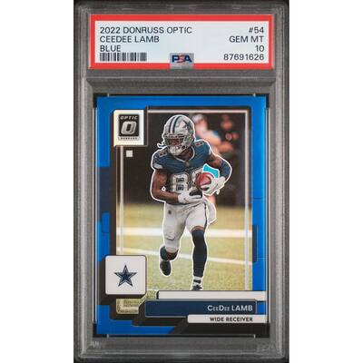 CeeDee Lamb 2022 Panini Donruss Optic Blue Card #54 Graded PSA 10 102/179 - 8'6" x 11'6"
