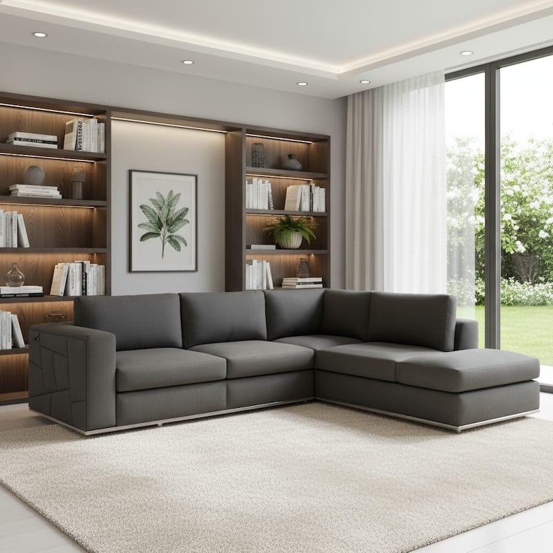 HomeRoots Dark Gray Italian Leather Modular L Shaped Two Piece Corner Sectional - 117