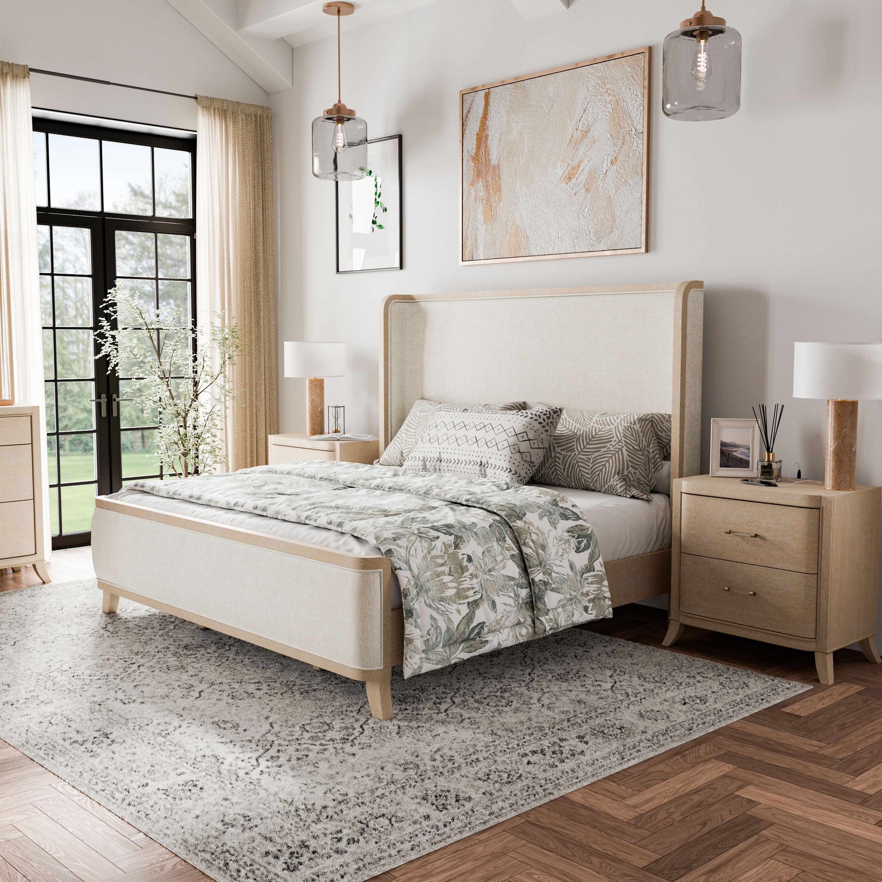 Furniture of America Kian Modern 3-Piece Natural Oak Solid Wood Panel Bedroom Set