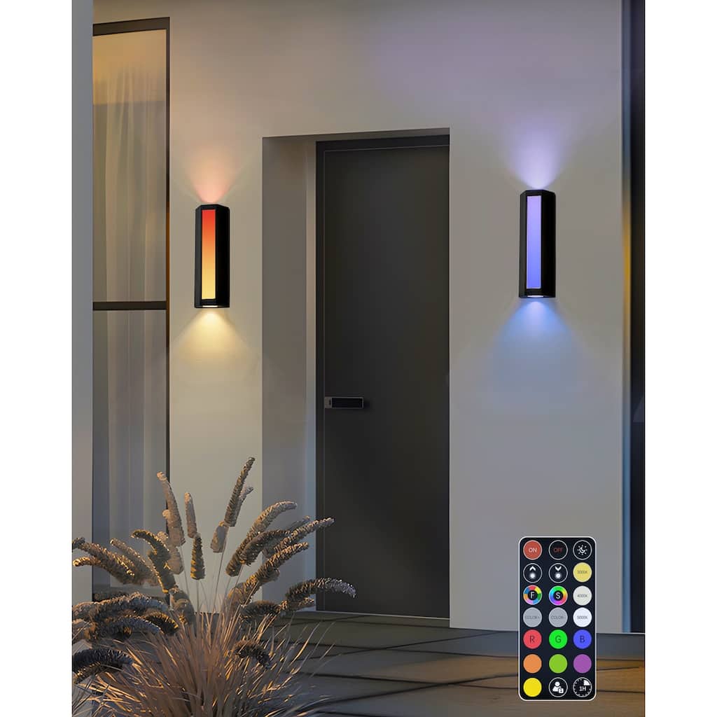 RGB Modern Led Outdoor Wall Sconce with Remote Control, Color Changing Outdoor Lighting