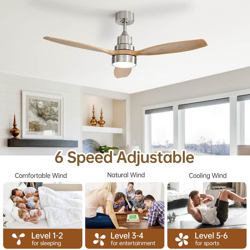 52" Farmhouse Style Wood Walnut Ceiling Fan With Lights and Remote Control, Dimmable LED Optional