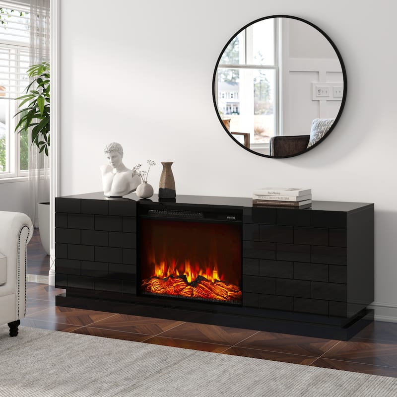 Electric Fireplace 63" TV Stand - Modern Highgloss Media Console