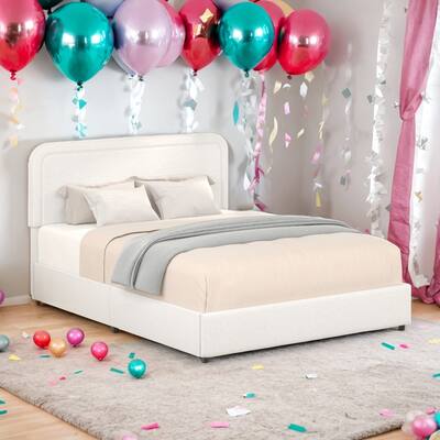 Curved Upholstered 2-Drawers Storage Bed Platform Bed, Queen Size
