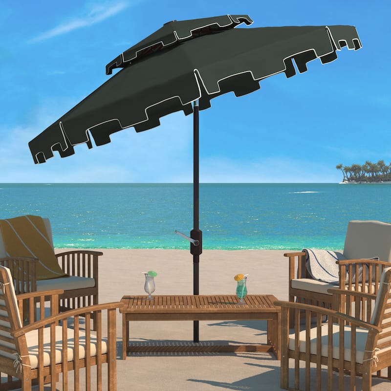 SAFAVIEH Outdoor Livia 9Ft Double Top Market Umbrella, Base Not Included