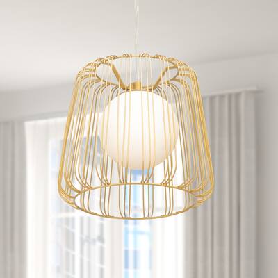Maya River of Goods Gold- or Silver-Painted Metal 9.875-Inch Pendant Light with Frosted Globe Glass Shade