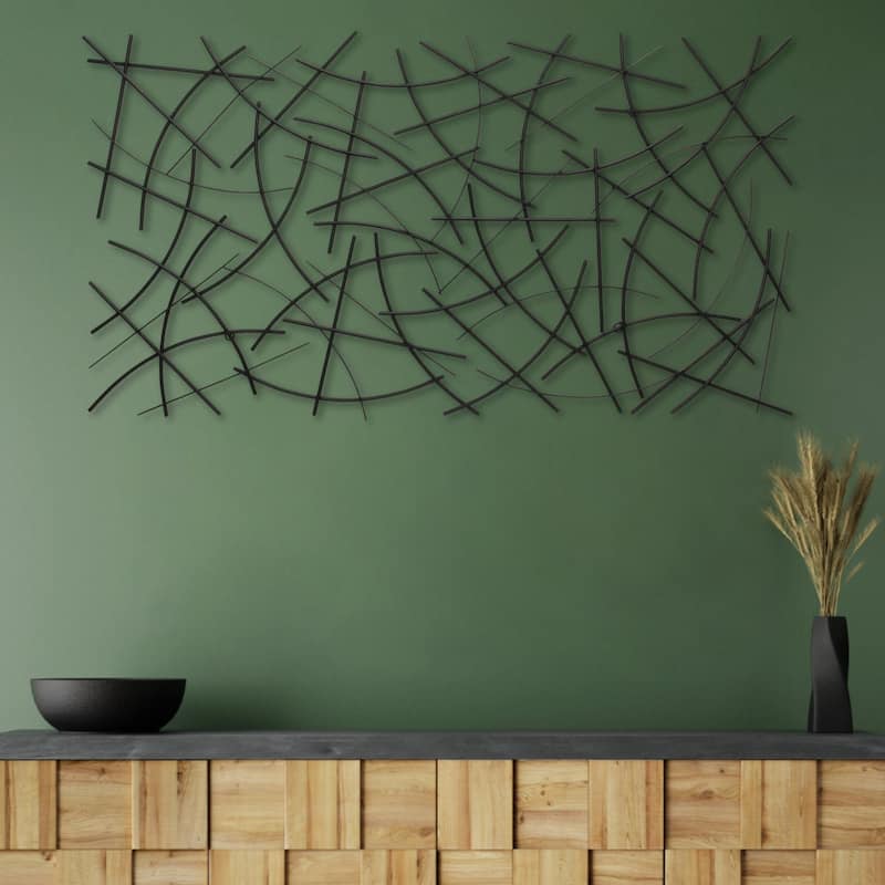 Rectangular Curved Metal Abstract Wall Decoration - 44.25" - Black