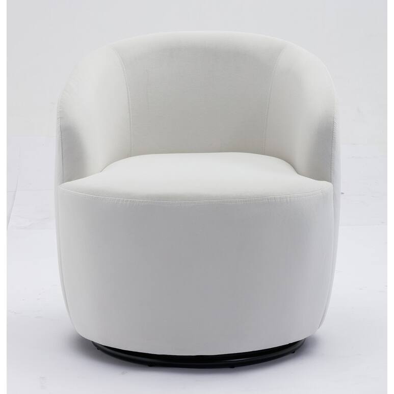 Swivel Barrel Chair, Modern Velvet Upholstered 360°Swivel Accent Chairs,White