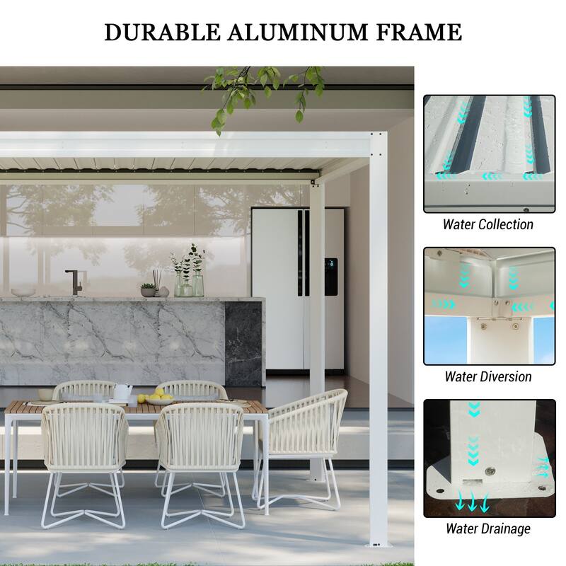 10 x 10 ft Aluminum Louvered Pergola with Adjustable Roof