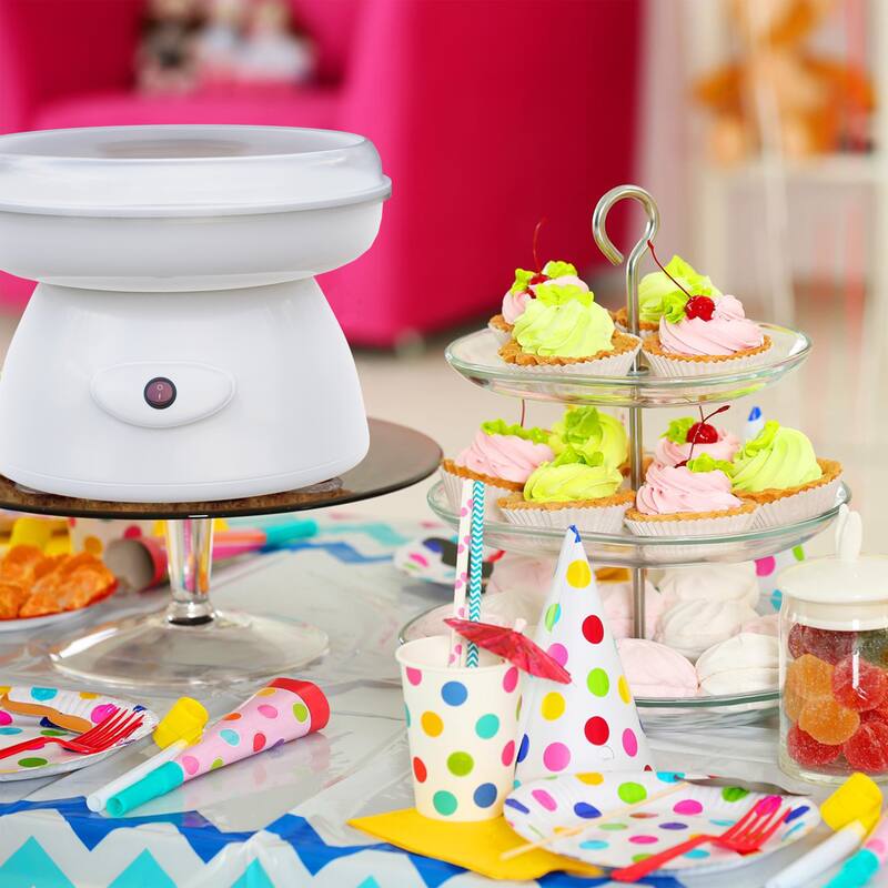 Countertop Cotton Candy Machine - Includes Scoop and 10 Serving Sticks by Chef Buddy (White) - 8' x 11'