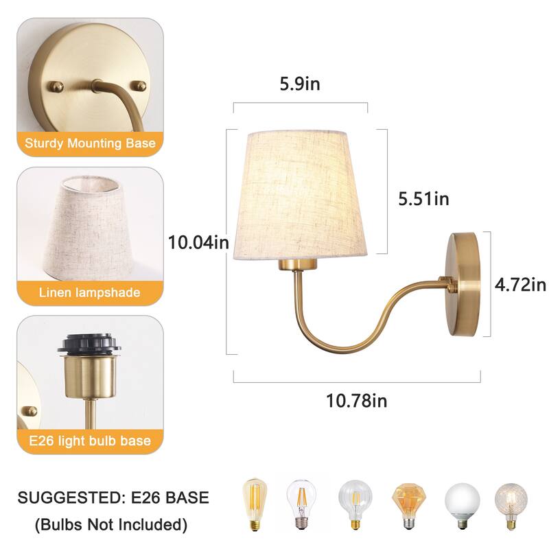 Modern Gold 2-Light Bathroom Vanity Lights, Classic Dimmable Bath Sconce Wall Light - 10.04'' H X 10.78'' W