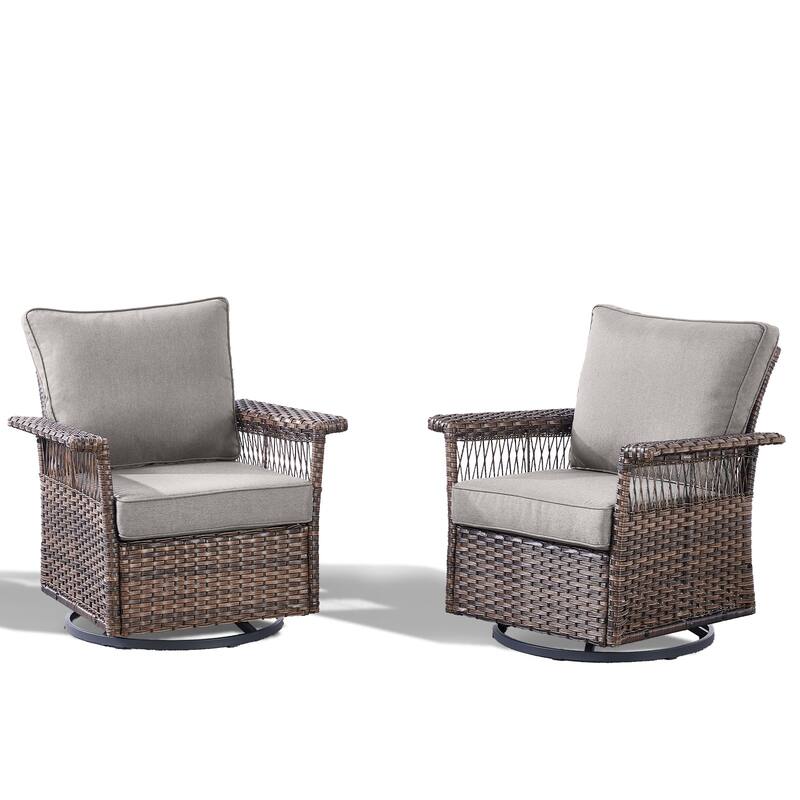 Pocassy Outdoor Swivel Chairs with Sofa Chair Ottoman and Table Set