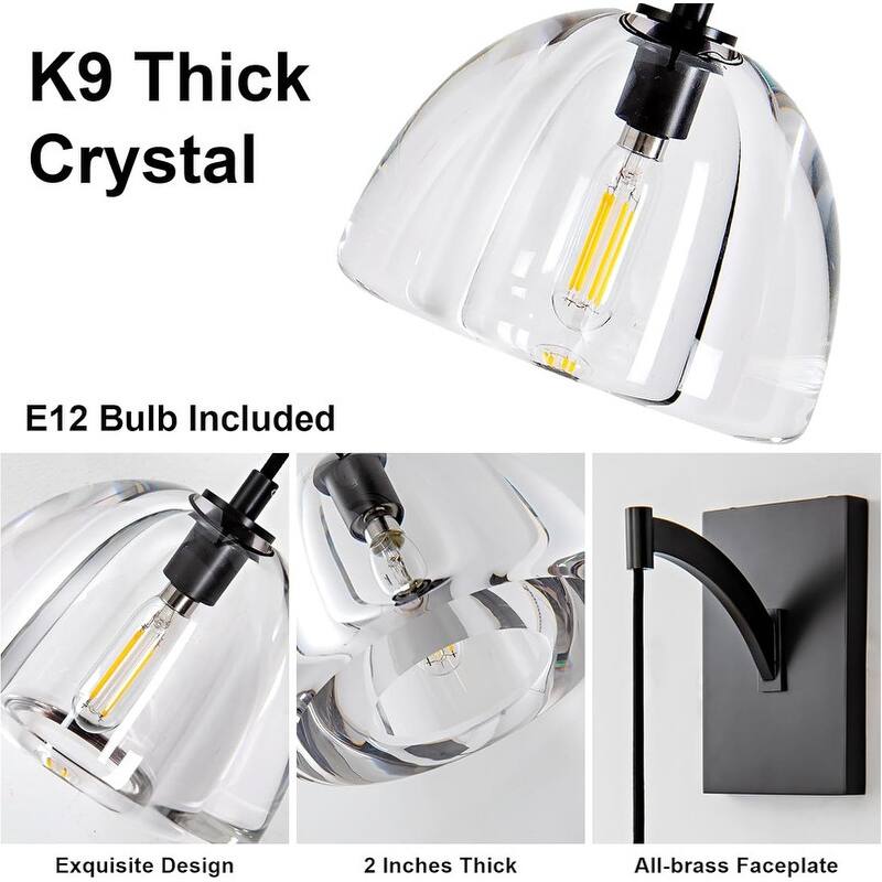 KAYLA 7 in. Modern 1-Lights Black Vanity Light with Luxury Crystal Shade(Set of 1)
