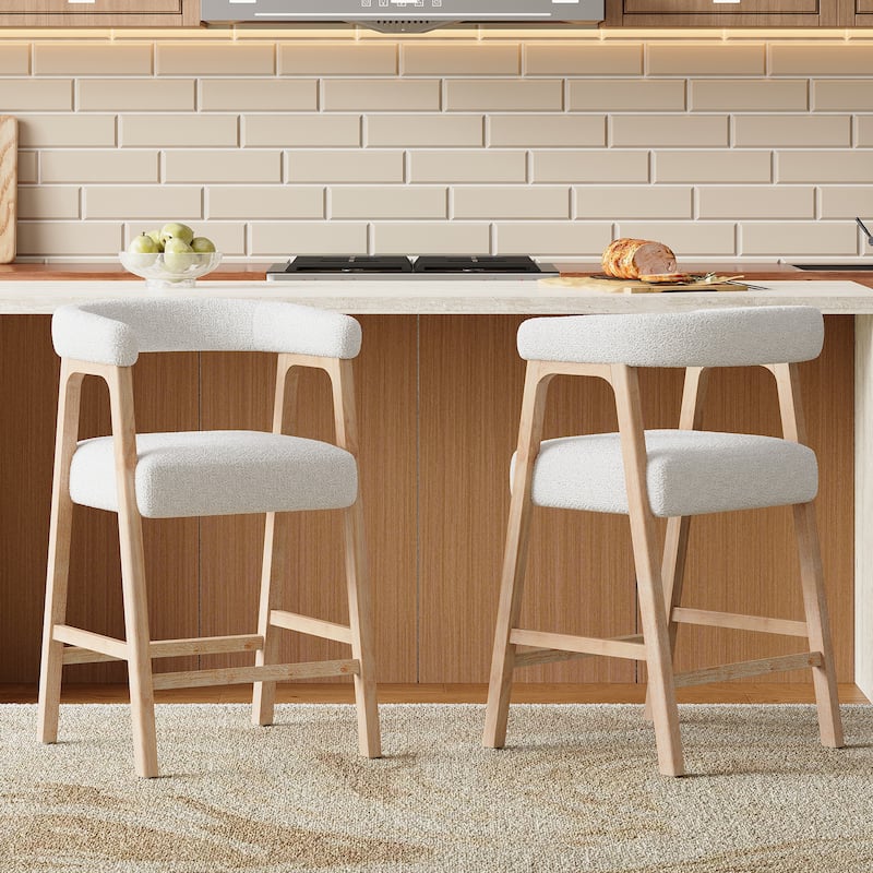 Christopher Knight Home - Modern Upholstered Wooden Counter Stools - 26" Seat Height Bar Stools with Back, Set of 2 - Natural