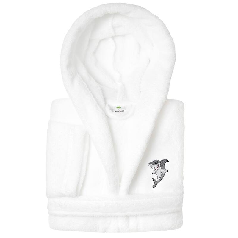 Sweet Kids 100% Polyester SUPER PLUSH Double Brushed Hooded Bathrobe - SHARK - S - White