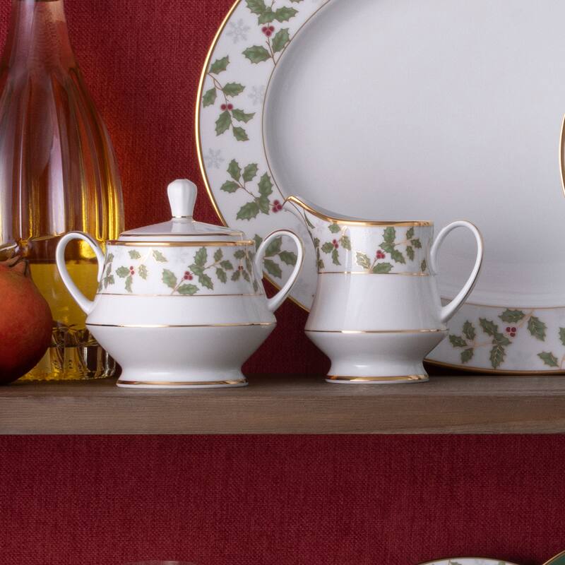 Noritake Holly & Berry Gold Sugar & Creamer Set