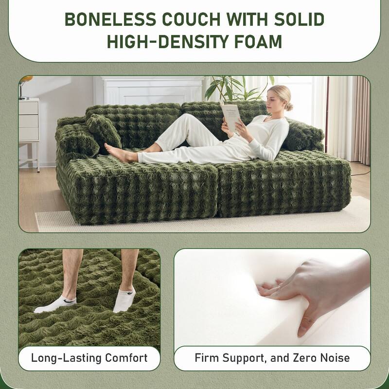 93" Velvet King Size Chaise Lounge Sofa Bed Sleeper Sofa with Dual Mattress