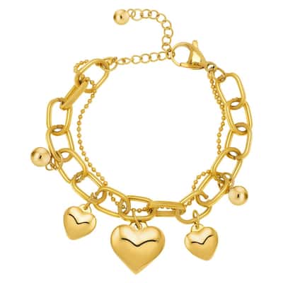 Victoria Townsend Yellow Gold Plated 3 Heart Charm Link Bracelet